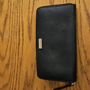 Kate Spade Saffiano Black Leather Zip Around Wallet